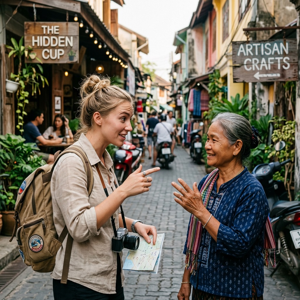 Women exploring a market alley